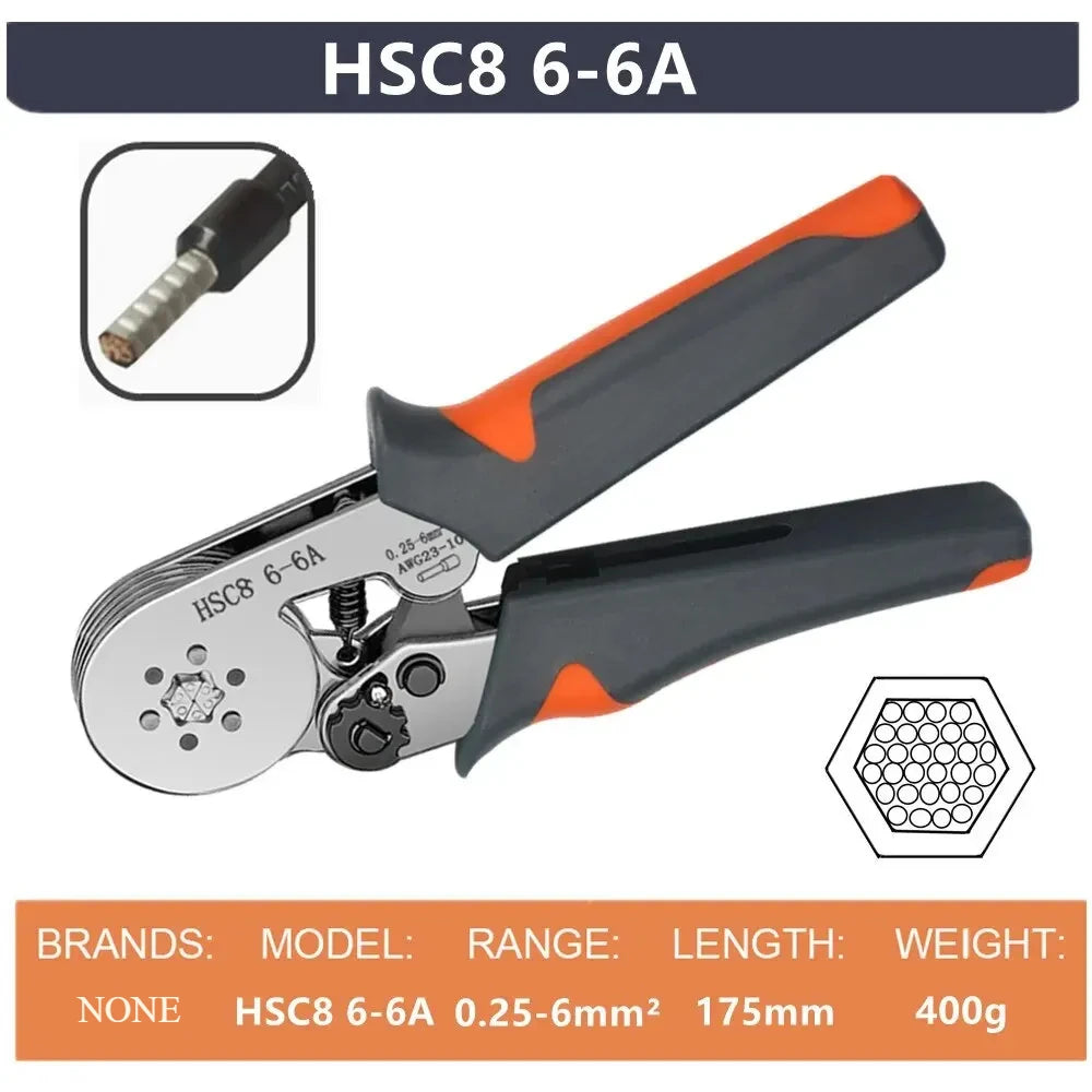 Mini Crimping Pliers HSC8 6-4/6-6 (0.25–10mm²) for Wire Ferrules & Terminal Repairs