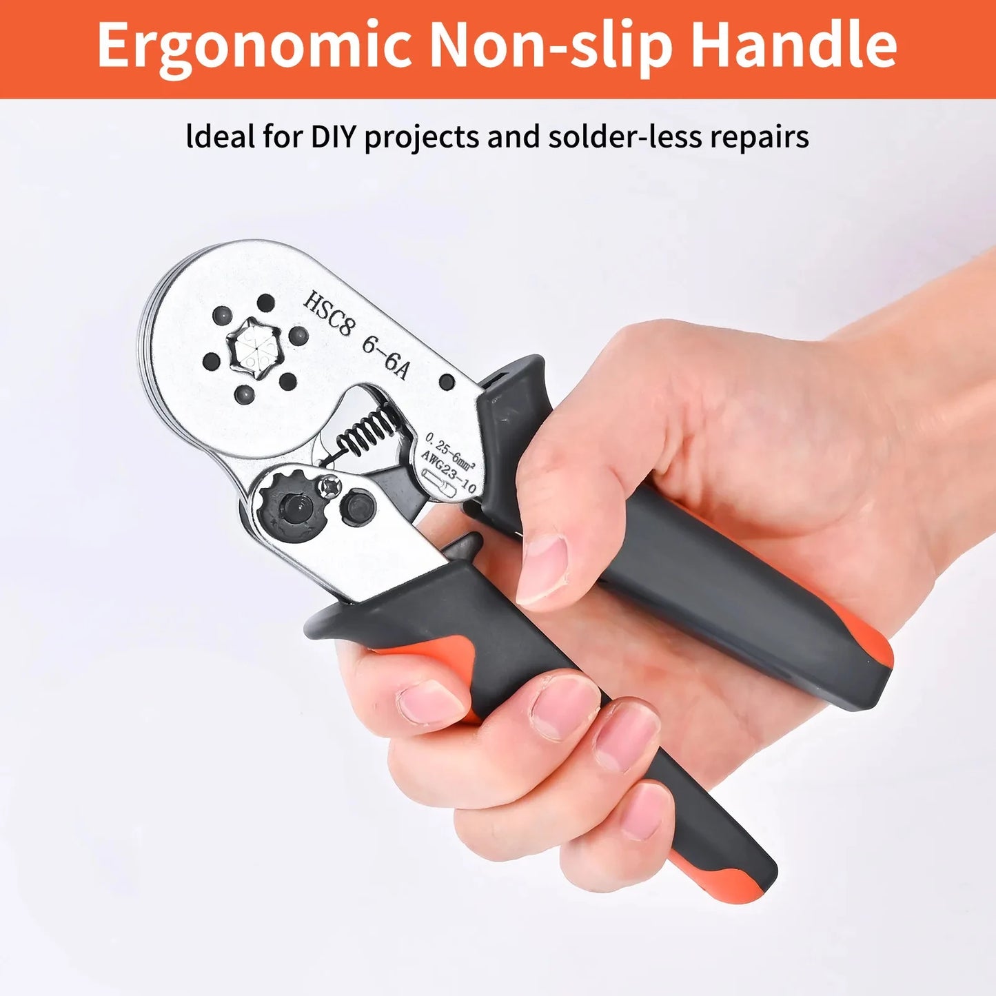 Mini Crimping Pliers HSC8 6-4/6-6 (0.25–10mm²) for Wire Ferrules & Terminal Repairs