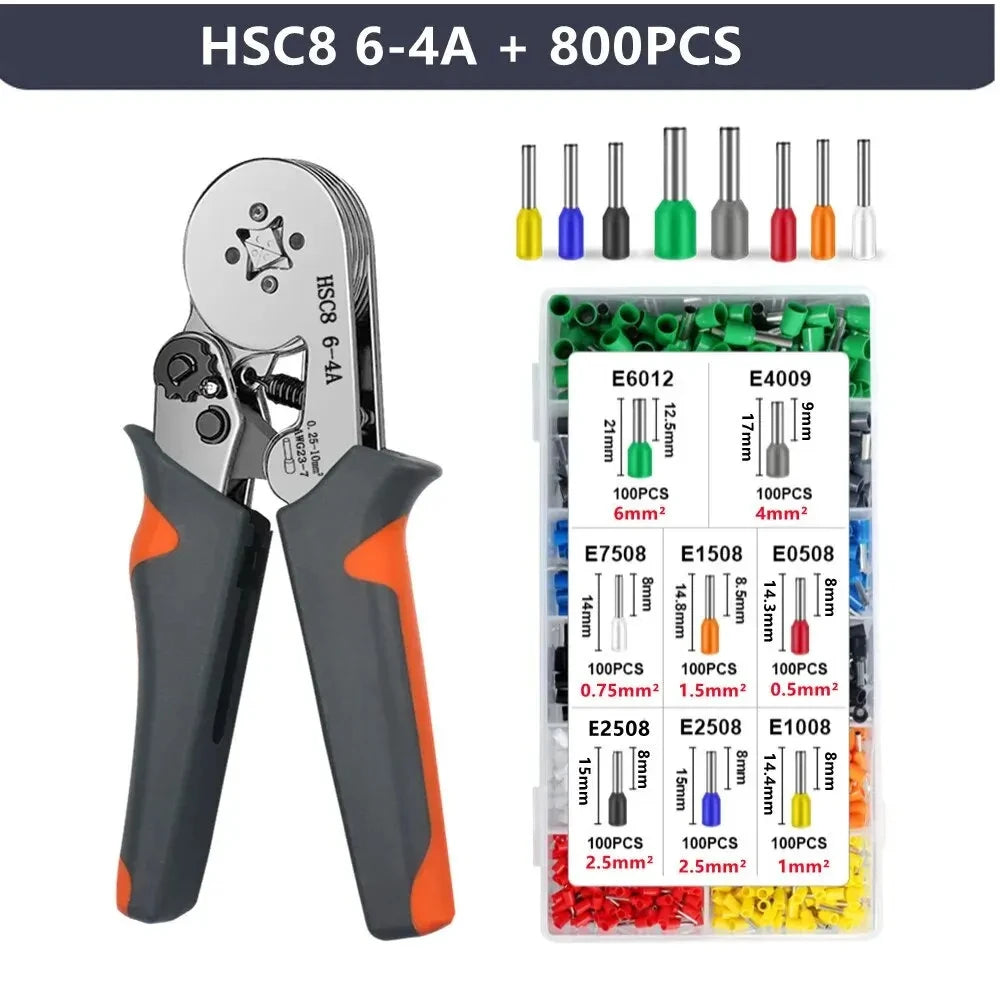 Mini Crimping Pliers HSC8 6-4/6-6 (0.25–10mm²) for Wire Ferrules & Terminal Repairs