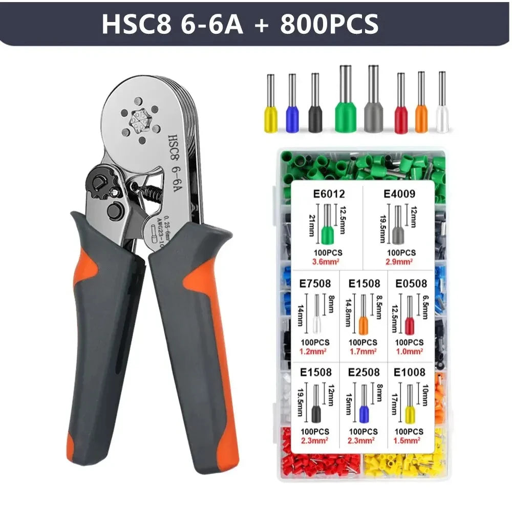 Mini Crimping Pliers HSC8 6-4/6-6 (0.25–10mm²) for Wire Ferrules & Terminal Repairs
