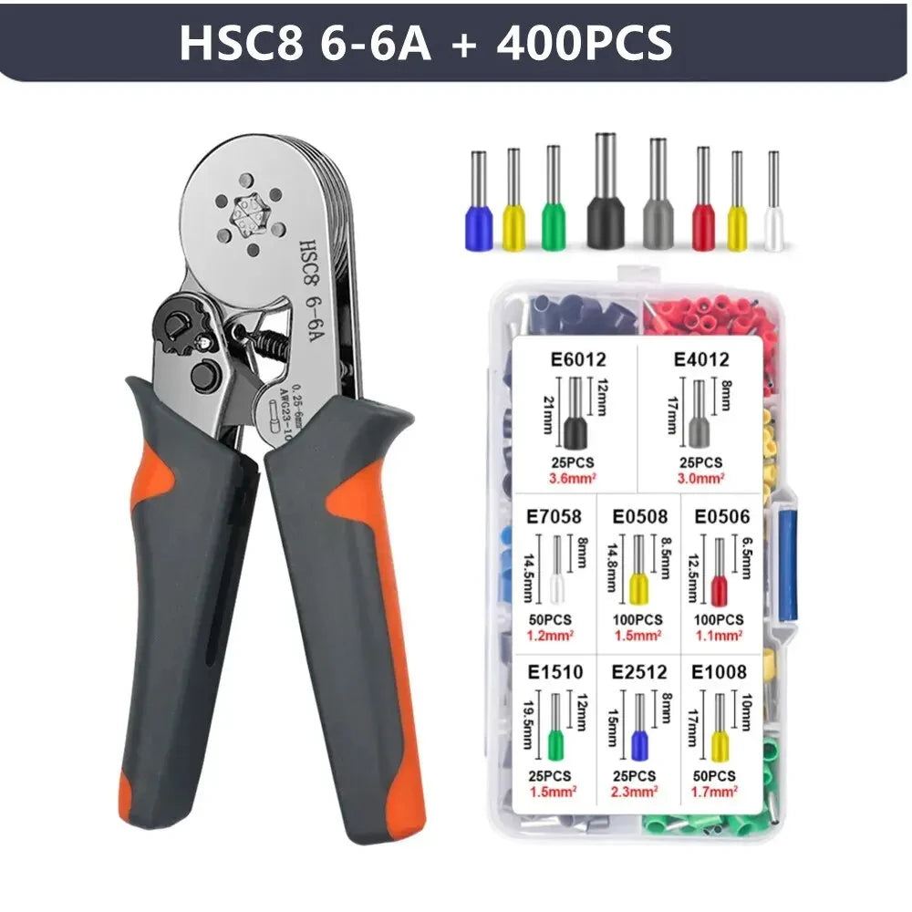 Mini Crimping Pliers HSC8 6-4/6-6 (0.25–10mm²) for Wire Ferrules & Terminal Repairs